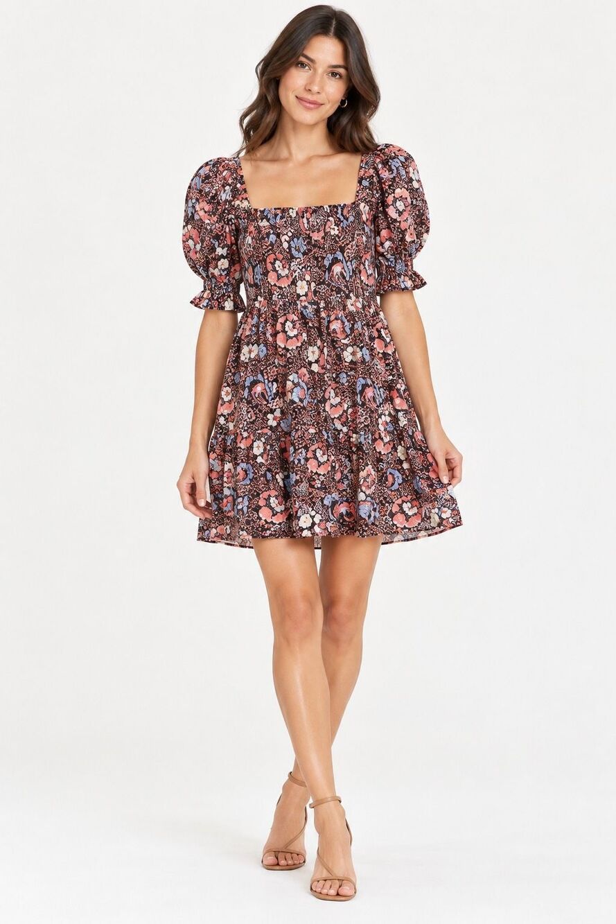 Cleobella Mischa Calista Floral Organic Cotton Puff Sleeve Mini Dress XL